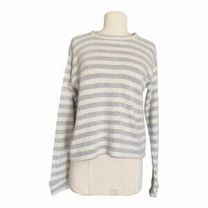 Southern Spirit XS Off White Fine Blue Striped Slub Knit Cropped Sweater NWOT